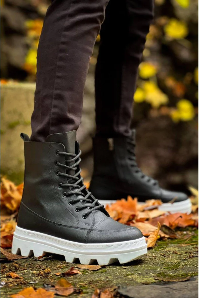 KB-0993 Kuback Siyah Cilt Beyaz Yüksek Taban Postal Bot