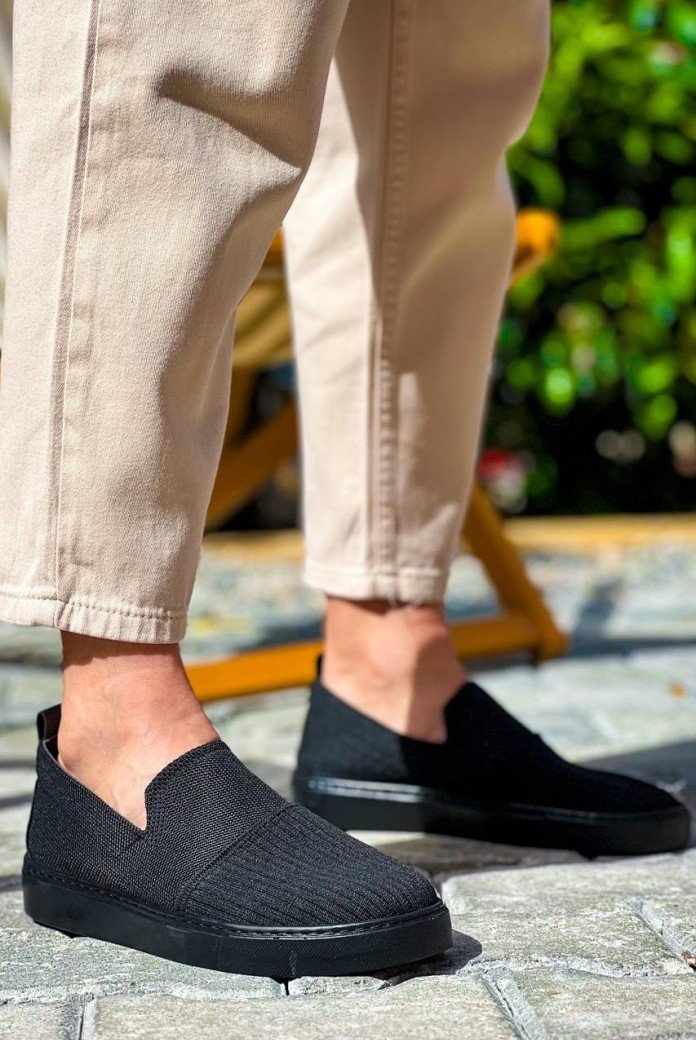 KB-114  Kuback Siyah Triko Siyah  Yüksek Taban Bağcıksız Günlük Erkek Ayakkabı