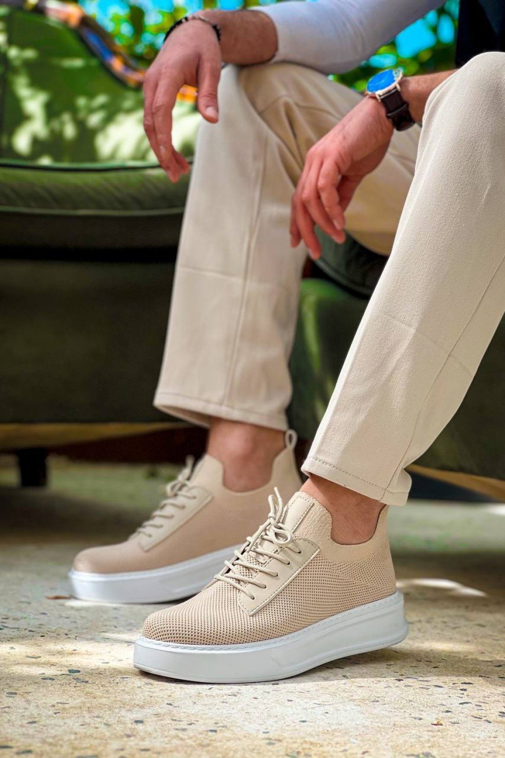 KB-116 Kuback Bej Bağcıklı Triko Günlük Erkek Ayakkabı