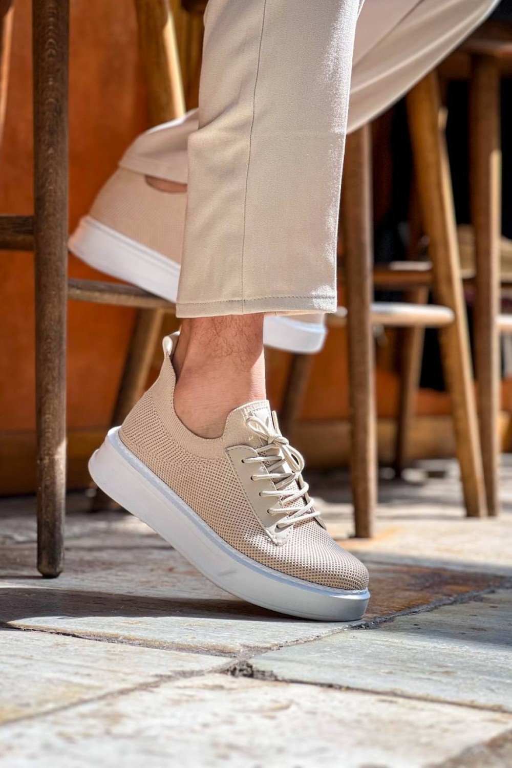 KB-116 Kuback Bej Bağcıklı Triko Günlük Erkek Ayakkabı