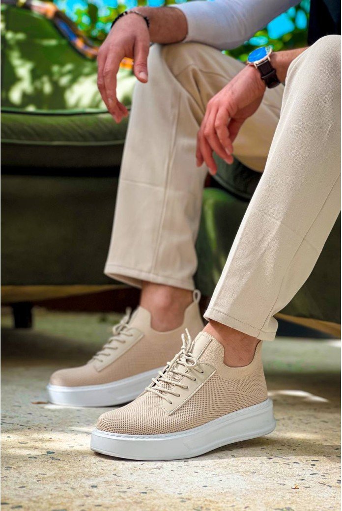 KB-116 Kuback Bej Bağcıklı Triko Günlük Erkek Ayakkabı