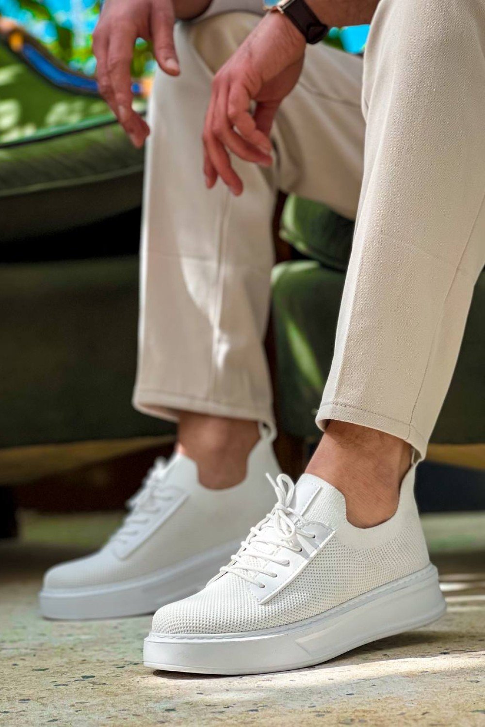 KB-116 Kuback Beyaz Bağcıklı Triko Günlük Erkek Ayakkabı