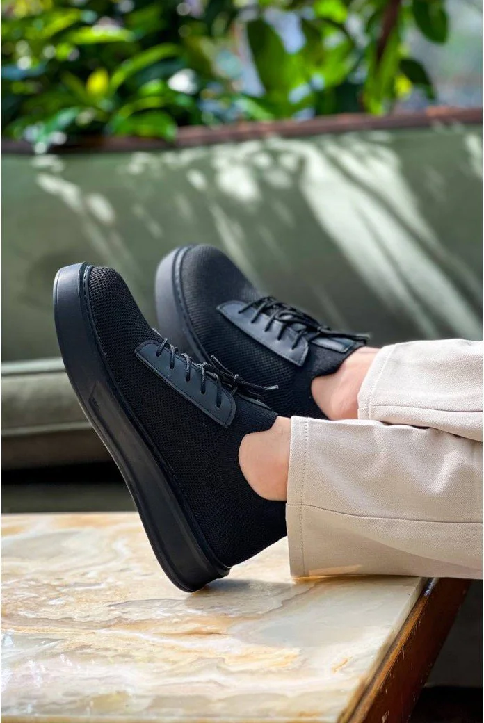 KB-116 Kuback Siyah Siyah Taban Bağcıklı Triko Günlük Erkek Ayakkabı