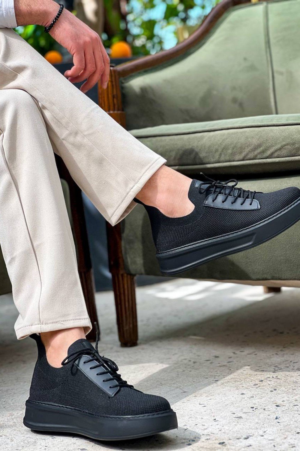 KB-116 Kuback Siyah Siyah Taban Bağcıklı Triko Günlük Erkek Ayakkabı