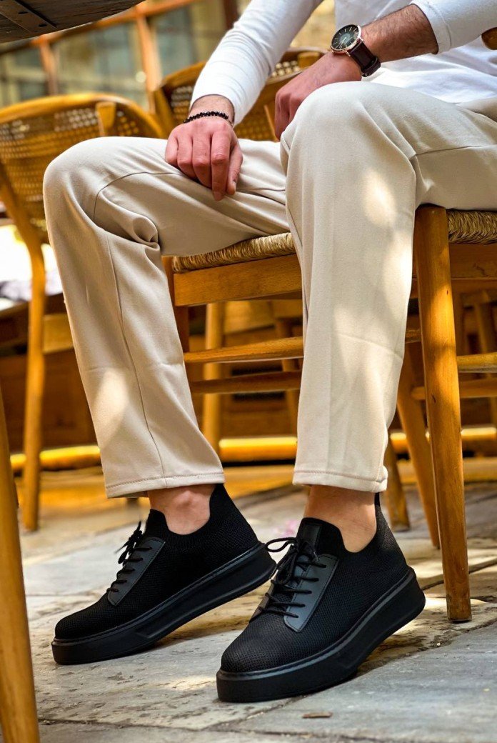 KB-116 Kuback Siyah Siyah Taban Bağcıklı Triko Günlük Erkek Ayakkabı