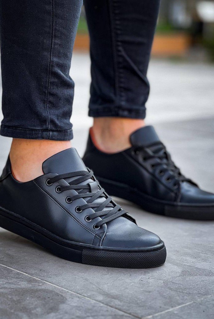 KB-122  Kuback Siyah Cilt Siyah Yüksek Taban Bağcıklı Günlük Erkek Ayakkabı