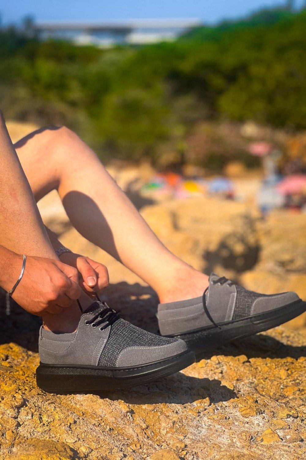 KB-042  Kuback Bağcıklı Gri Siyah Taban Günlük Erkek Ayakkabı