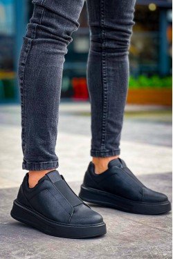 KB-007 Kuback Siyah Siyah Yüksek Taban Tek Bant Bağcıksız Günlük Erkek Ayakkabı KB-007 Kuback Siyah Siyah Yüksek Taban Tek Bant Bağcıksız Günlük Erkek Ayakkabı