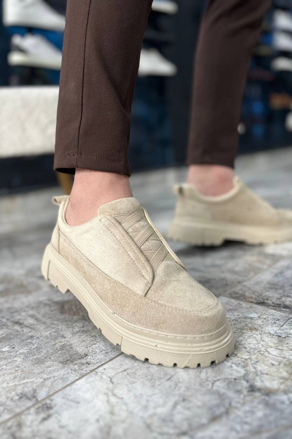 KB-703 Kuback Bej Süet Lastikli Günlük Erkek Ayakkabı