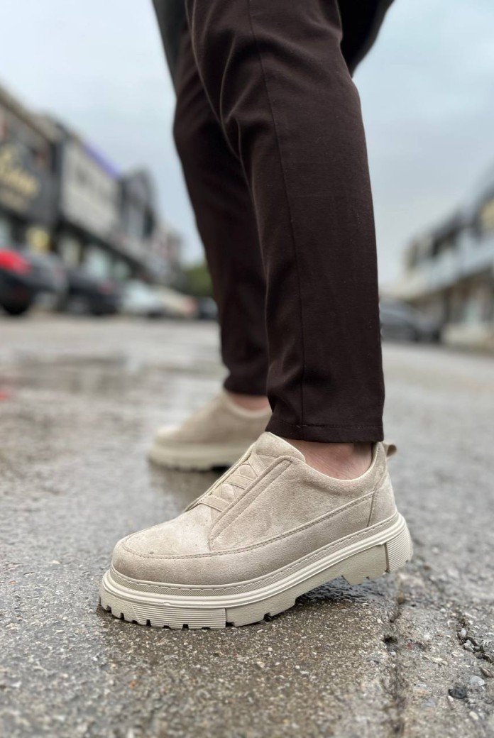 KB-703 Kuback Bej Süet Lastikli Günlük Erkek Ayakkabı