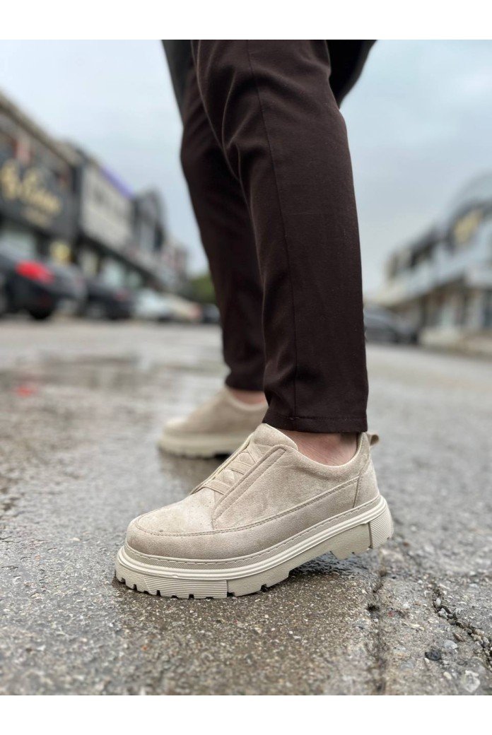 KB-703 Kuback Bej Süet Lastikli Günlük Erkek Ayakkabı