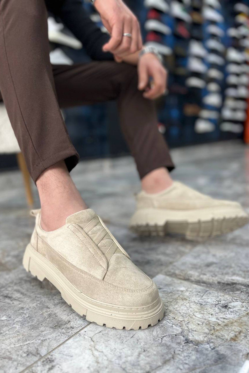 KB-703 Kuback Bej Süet Lastikli Günlük Erkek Ayakkabı