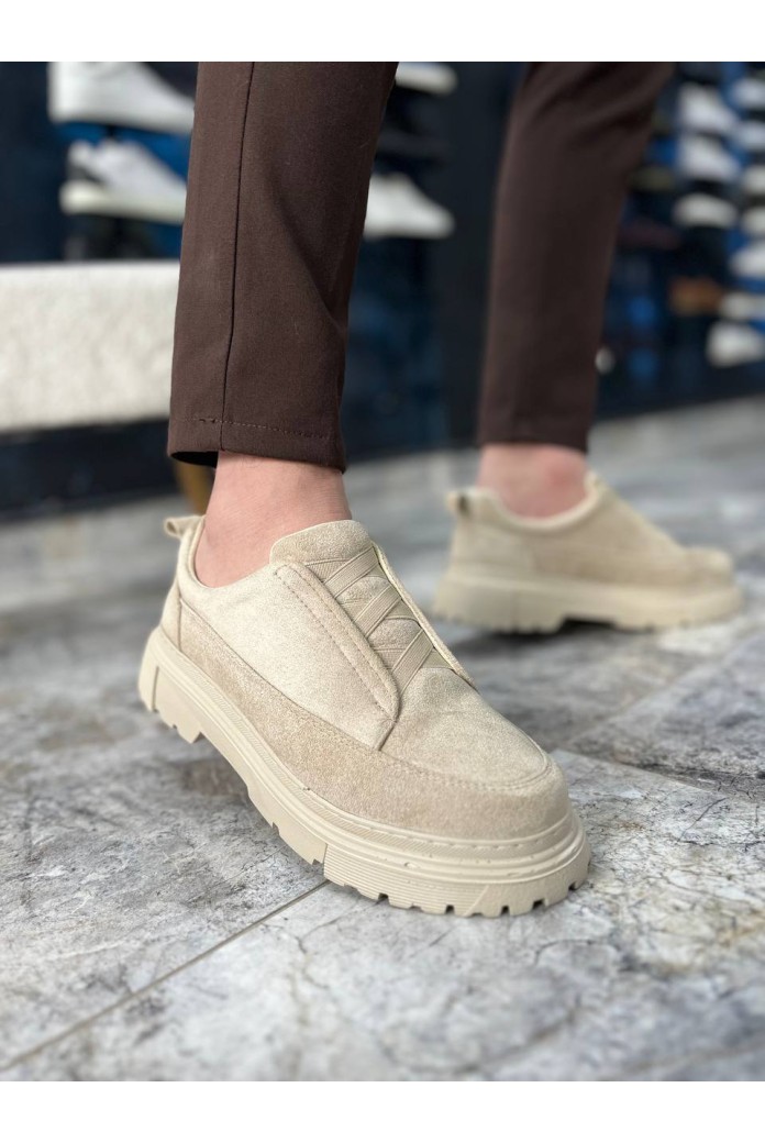 KB-703 Kuback Bej Süet Lastikli Günlük Erkek Ayakkabı