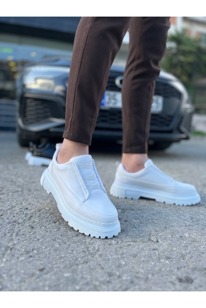 KB-703 Kuback Beyaz Cilt Lastikli Günlük Erkek Ayakkabı