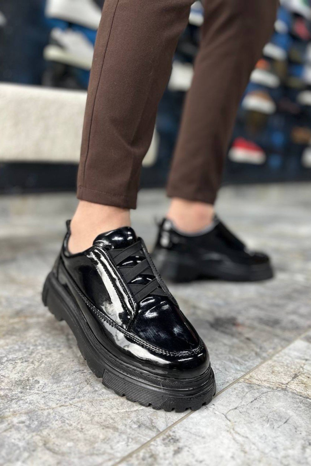 KB-703 Kuback Kömür Rugan Lastikli Günlük Erkek Ayakkabı