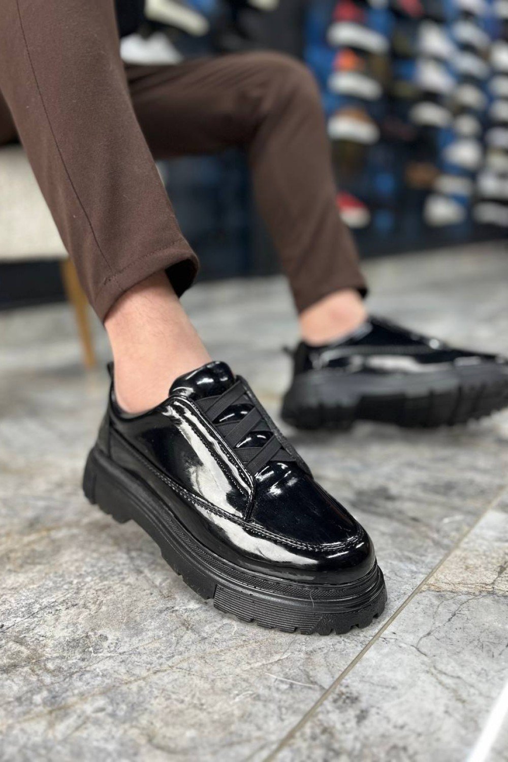 KB-703 Kuback Kömür Rugan Lastikli Günlük Erkek Ayakkabı