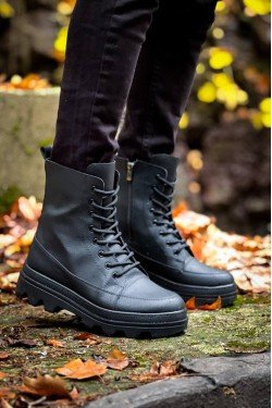 KB-0993 Kuback Siyah Cilt Siyah Yüksek Taban Postal Bot KB-0993 Kuback Siyah Cilt Siyah Yüksek Taban Postal Bot