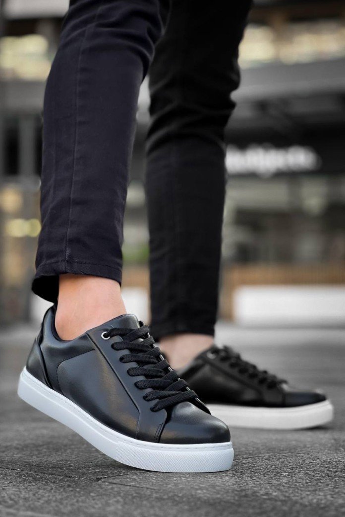 KB-BX1  Kuback Siyah Cilt Yüksek Beyaz Taban Günlük Erkek Ayakkabı