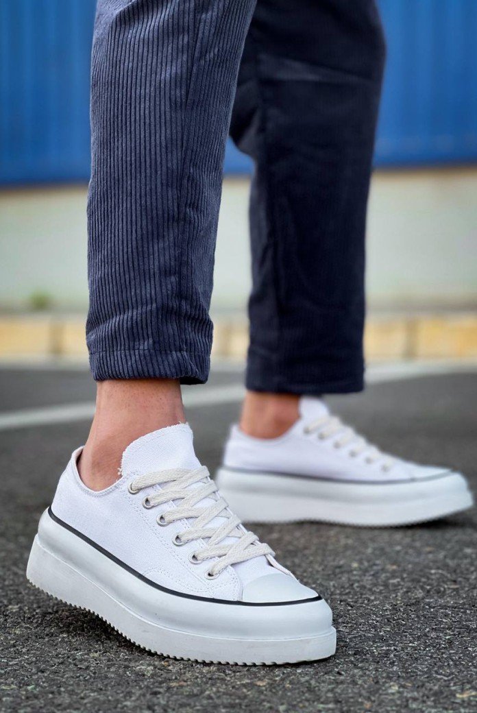 KB-CX-3 Kuback Kısa Beyaz Keten Beyaz Yüksek Taban Spor Ayakkabı