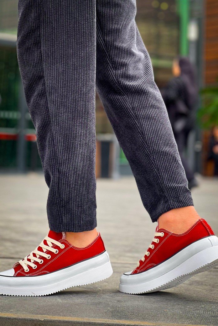 KB-CX-3 Kuback Kısa Bordo Keten Beyaz Yüksek Taban Spor Ayakkabı