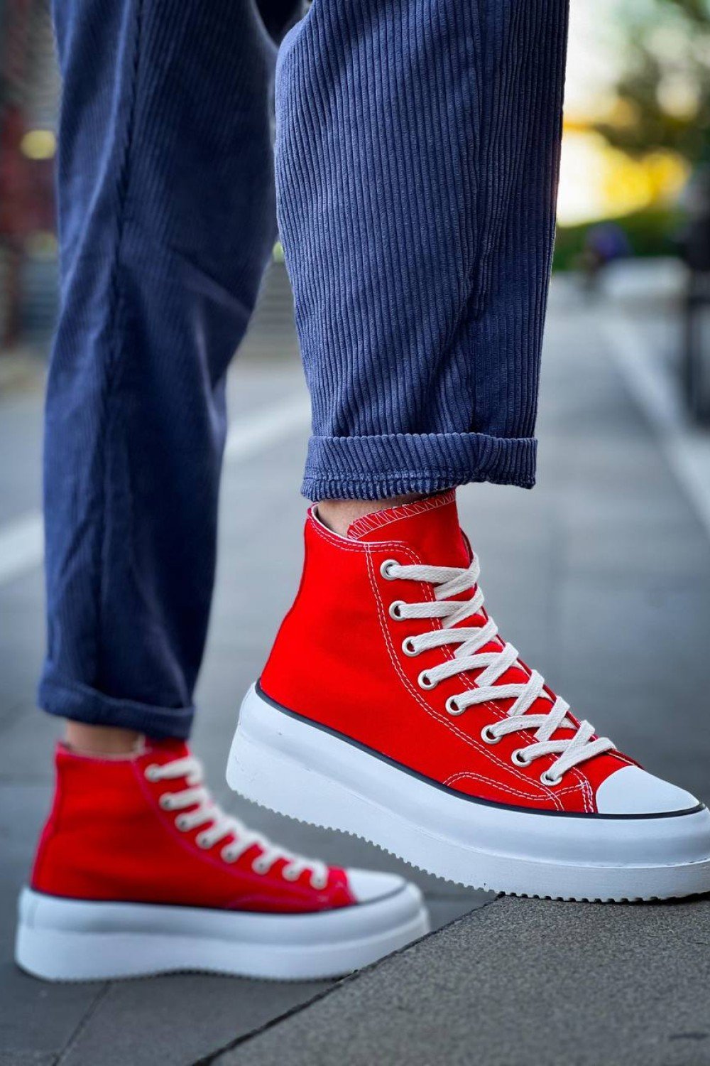 KB-CX-3 Kuback Uzun Kırmızı Keten Beyaz Yüksek Taban Spor Ayakkabı