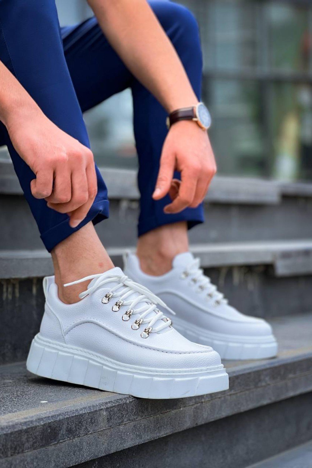 KB-X10 Kuback Beyaz Cilt  Beyaz Yüksek Taban Günlük Spor Ayakkabı