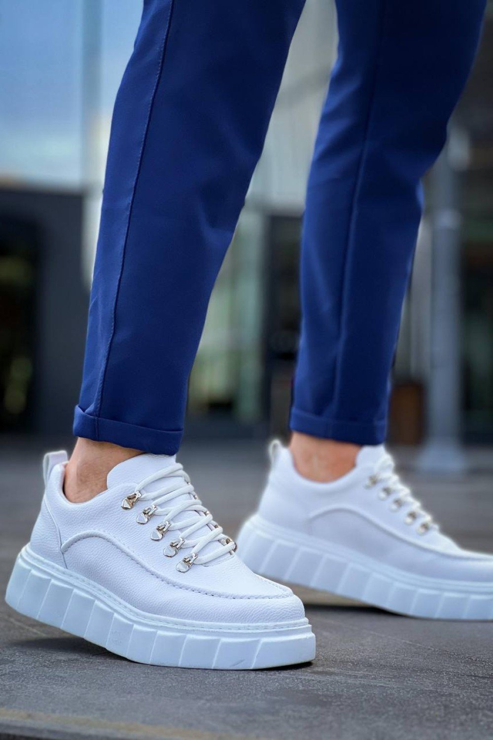 KB-X10 Kuback Beyaz Cilt  Beyaz Yüksek Taban Günlük Spor Ayakkabı