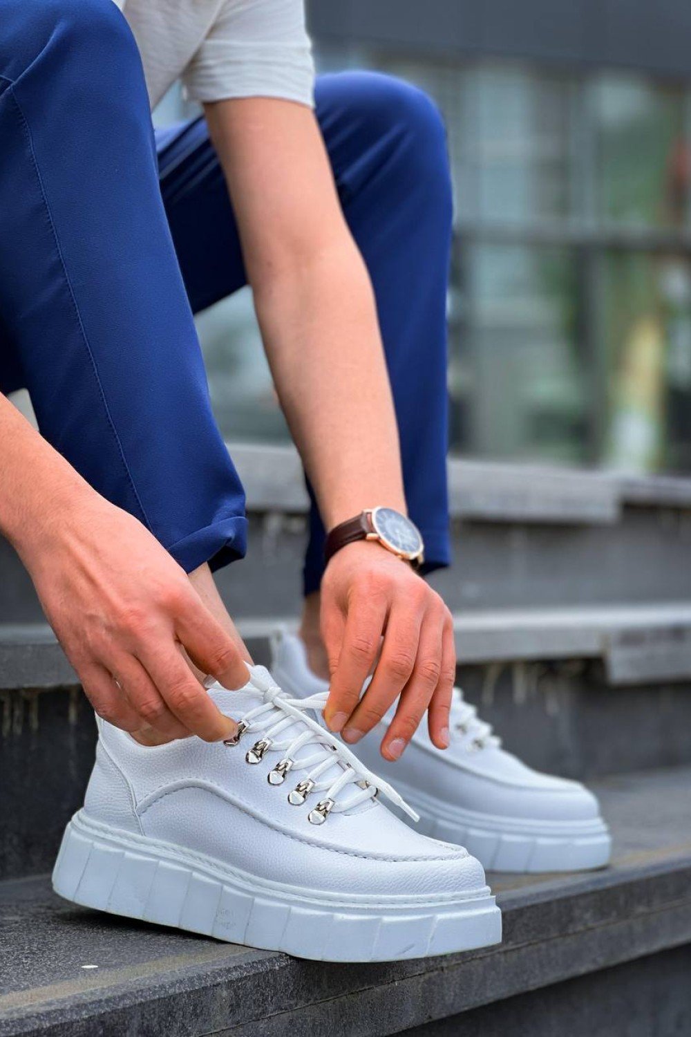 KB-X10 Kuback Beyaz Cilt  Beyaz Yüksek Taban Günlük Spor Ayakkabı