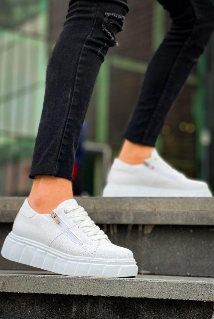 KB-X155 Kuback Beyaz Cilt Detaylı Beyaz Yüksek Taban Günlük Spor Ayakkabı