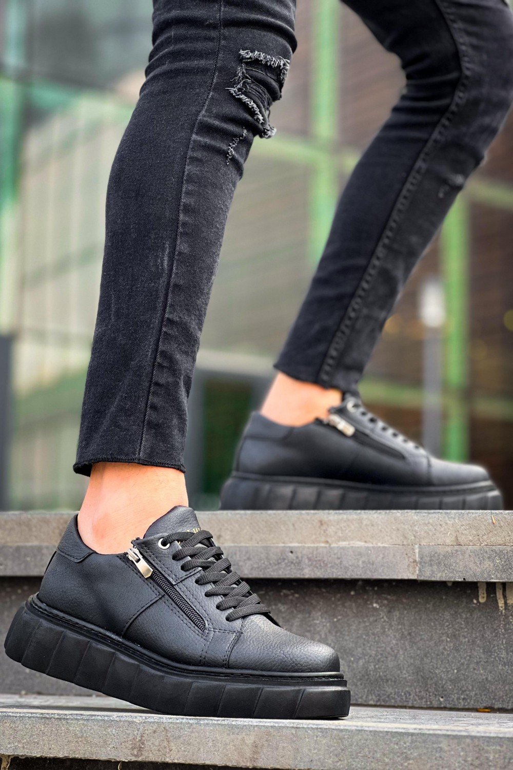 KB-X155 Kuback Siyah Cilt Detaylı Siyah Yüksek Taban Günlük Spor Ayakkabı KB-X155 Kuback Siyah Cilt Detaylı Siyah Yüksek Taban Günlük Spor Ayakkabı