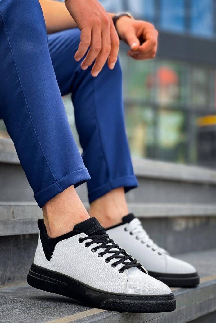 KB-X204 Kuback Beyaz Siyah Keten Siyah Yüksek Taban Günlük Erkek Spor Ayakkabı