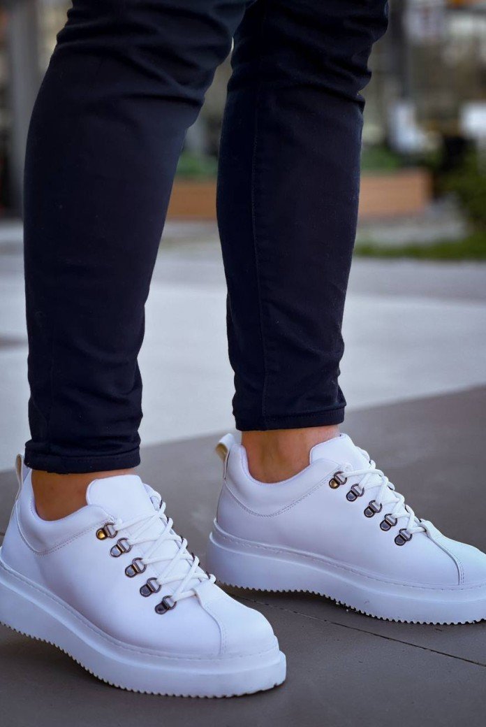 KB-X4  Kuback BEYAZ CİLT Yüksek Taban Bağcıklı Günlük Erkek Ayakkabı