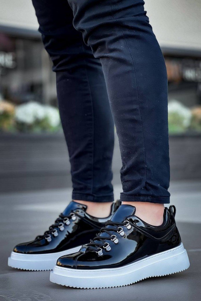 KB-X4  Kuback Siyah Rugan Yüksek Taban Bağcıklı Günlük Erkek Ayakkabı