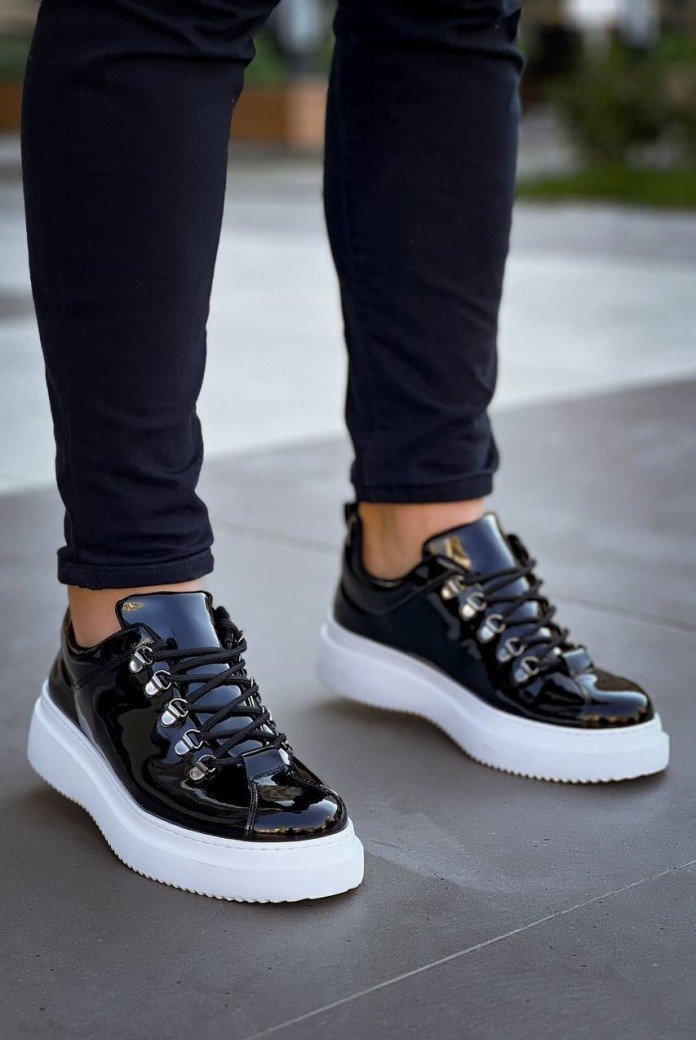 KB-X4  Kuback Siyah Rugan Yüksek Taban Bağcıklı Günlük Erkek Ayakkabı