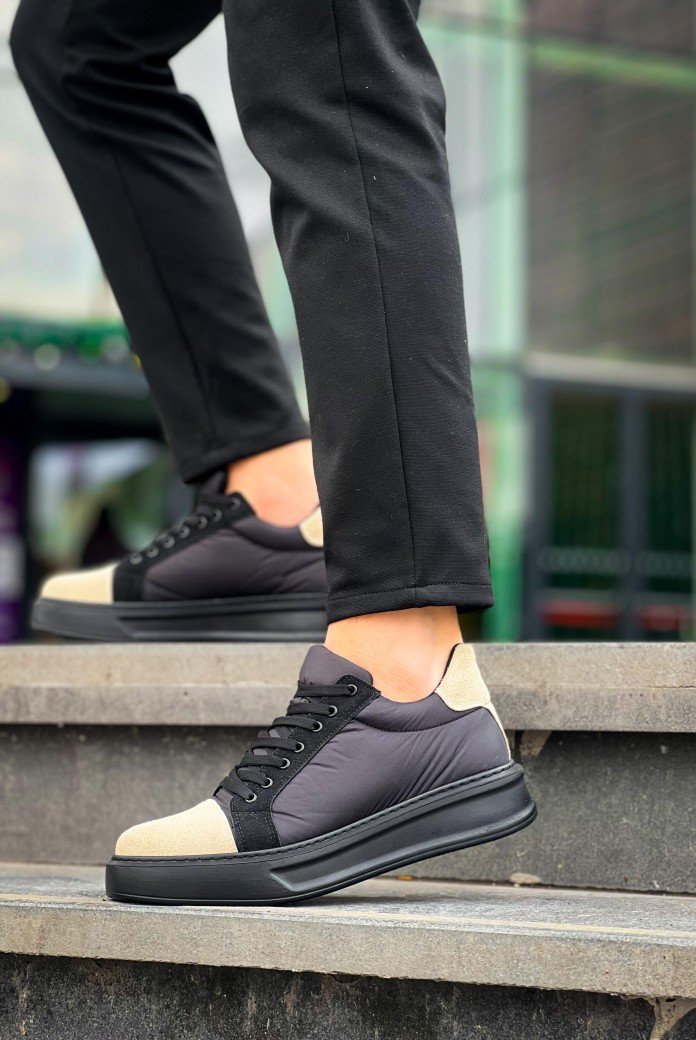 KB-X46 Kuback Siyah Bej Yüksek Siyah Taban Günlük Spor Ayakkabı