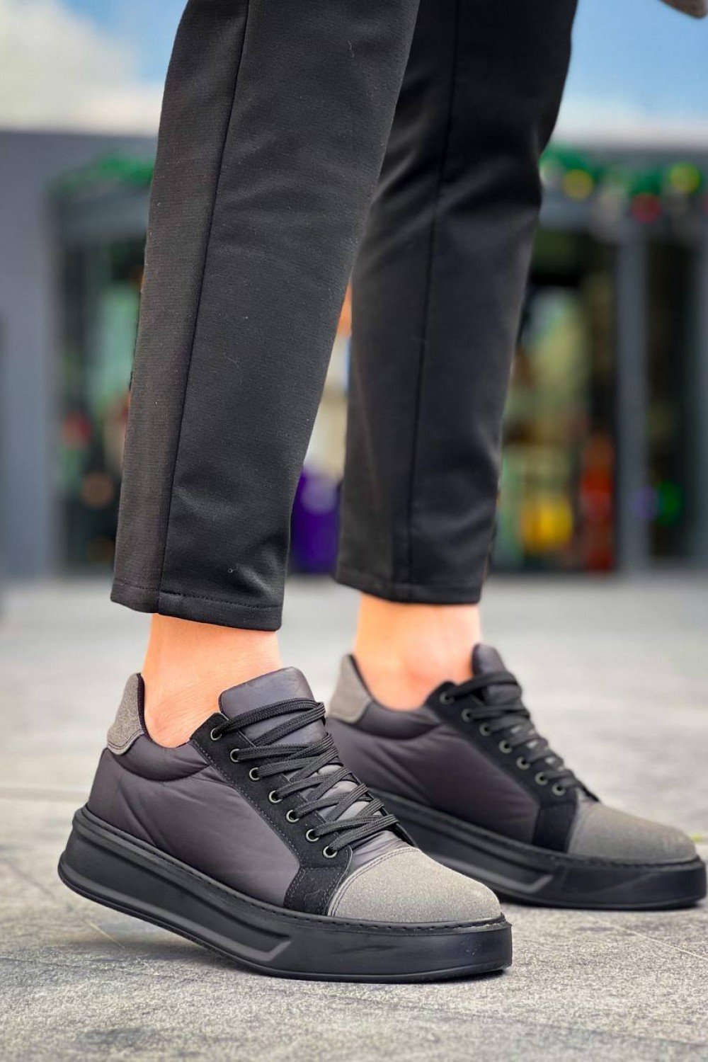 KB-X46 Kuback Siyah Gri Yüksek Siyah Taban Günlük Spor Ayakkabı