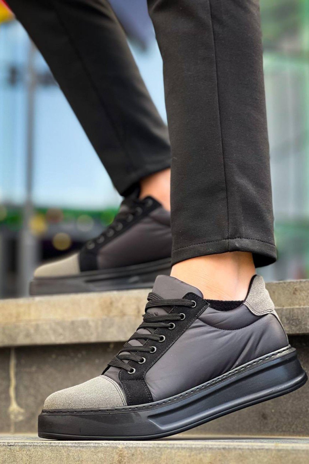 KB-X46 Kuback Siyah Gri Yüksek Siyah Taban Günlük Spor Ayakkabı