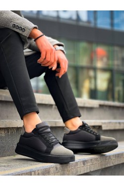 KB-X46 Kuback Siyah Gri Yüksek Siyah Taban Günlük Spor Ayakkabı