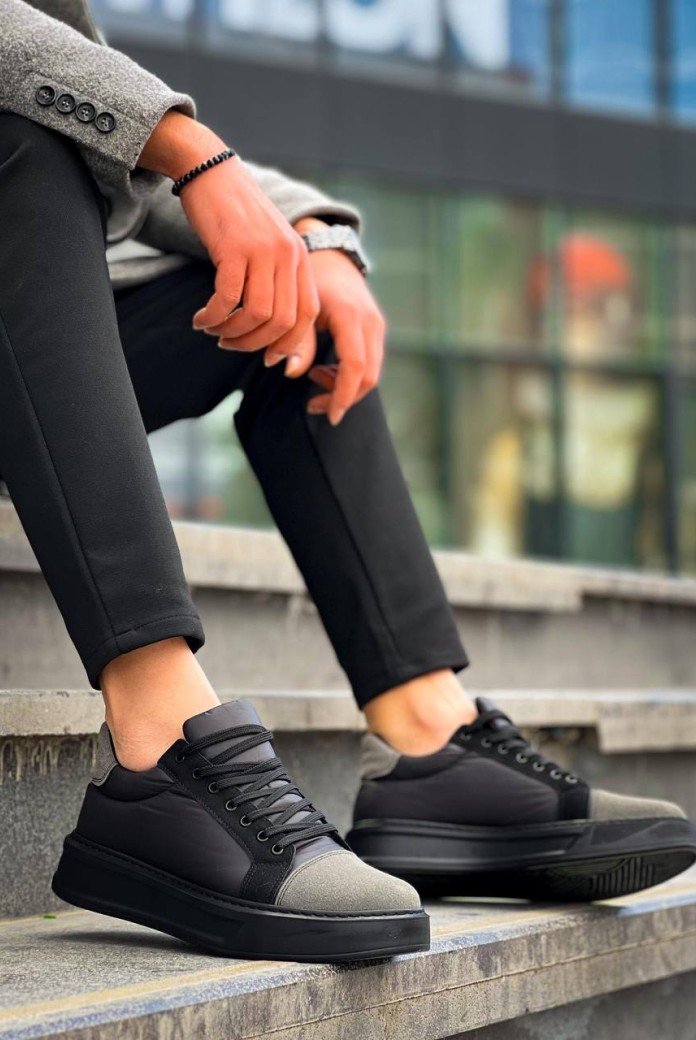 KB-X46 Kuback Siyah Gri Yüksek Siyah Taban Günlük Spor Ayakkabı