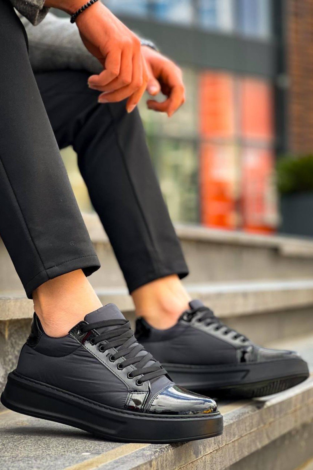 KB-X46 Kuback Siyah Rugan Yüksek Siyah Taban Günlük Spor Ayakkabı