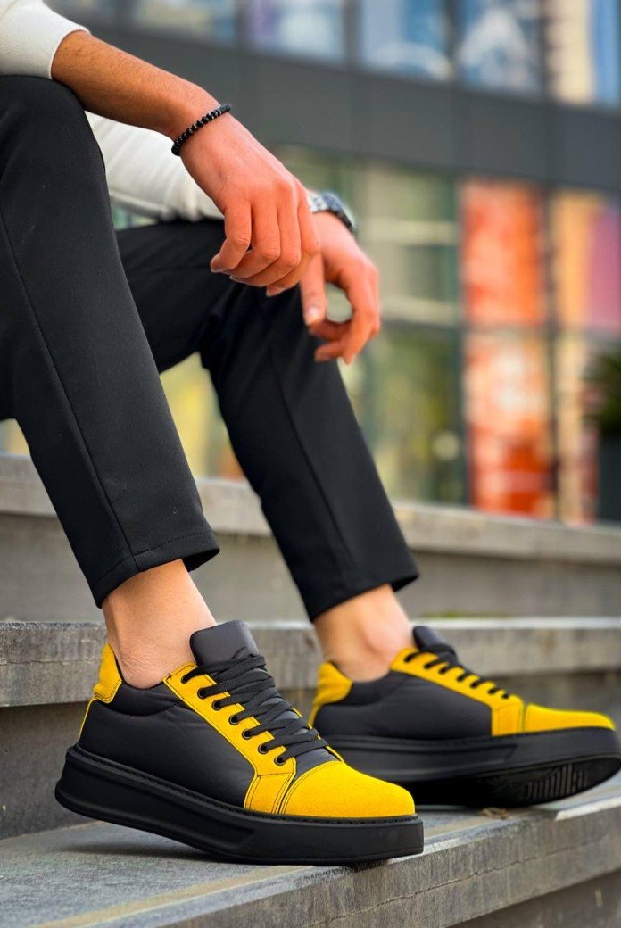 KB-X46 Kuback Siyah Sarı Yüksek Siyah Taban Günlük Spor Ayakkabı