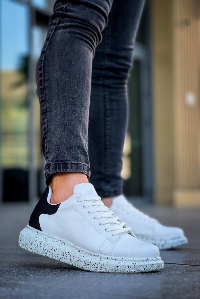 KB-X500  Kuback Beyaz Siyah  Yüksek Taban Bağcıklı Günlük Erkek Ayakkabı