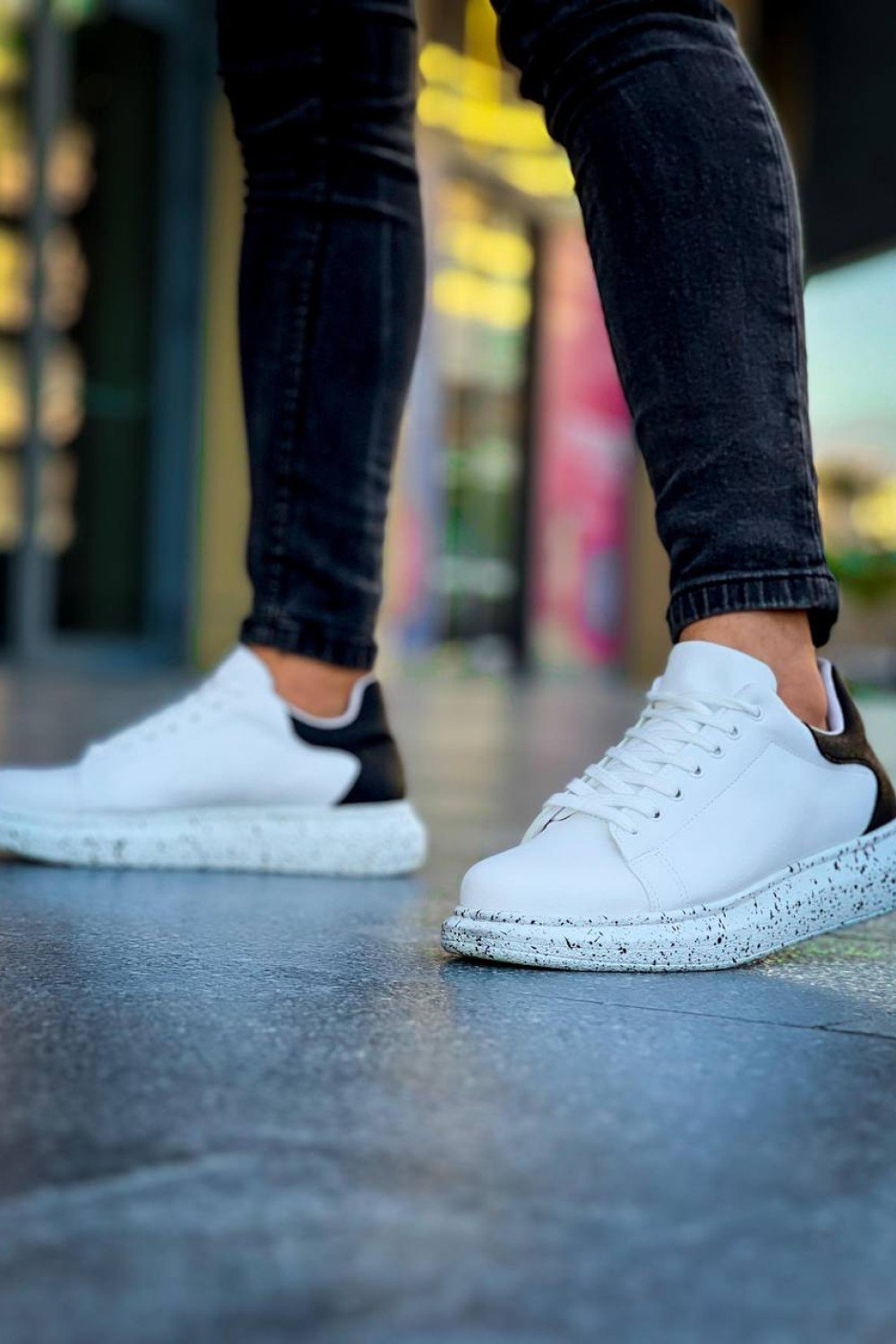 KB-X500  Kuback Beyaz Siyah  Yüksek Taban Bağcıklı Günlük Erkek Ayakkabı