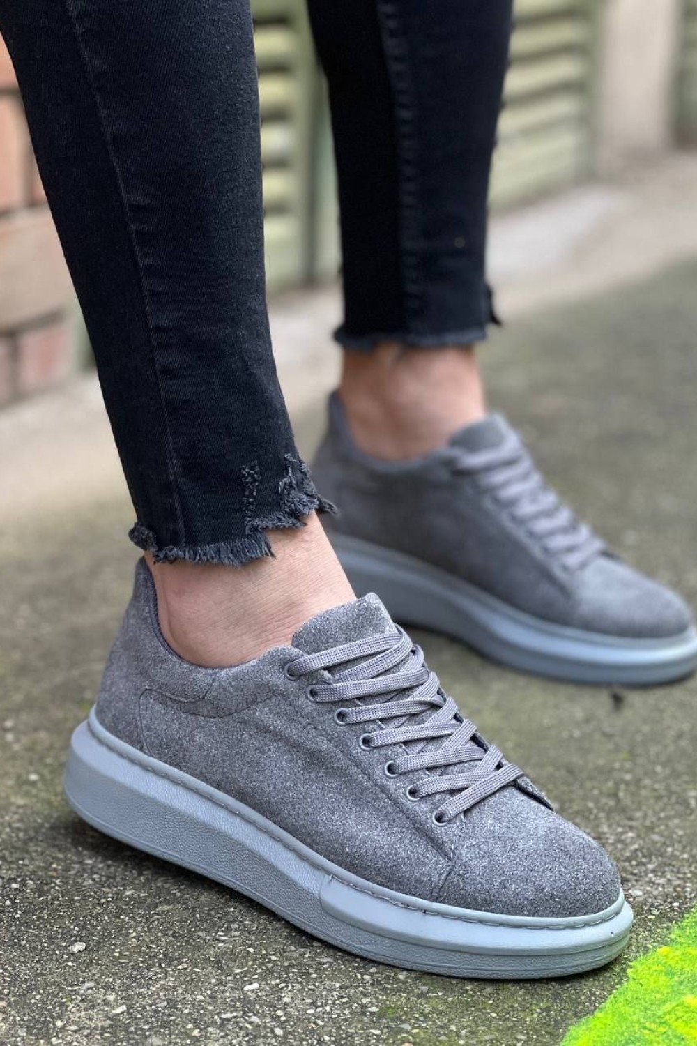 KB-X500  Kuback Gri Süet Yüksek Taban Bağcıklı Günlük Erkek Ayakkabı