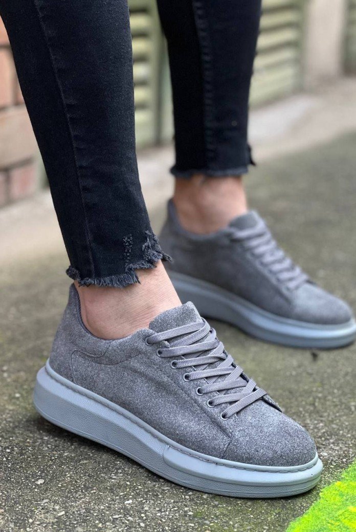 KB-X500  Kuback Gri Süet Yüksek Taban Bağcıklı Günlük Erkek Ayakkabı