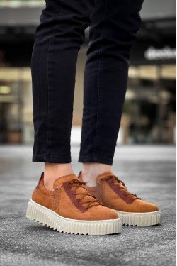 KB-X502  Kuback Taba Süet Yüksek Bej Taban Bağcık Detaylı Lastikli Günlük Erkek Ayakkabı