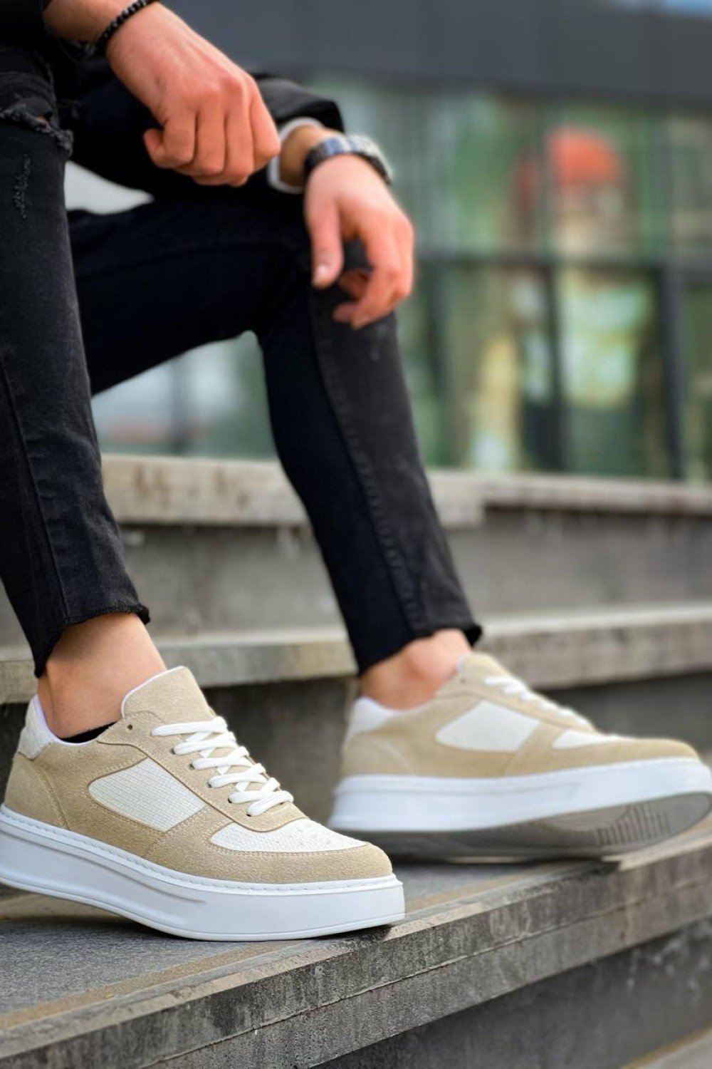 KB-X8 Kuback Bej Keten Süet Yüksek Taban Günlük Spor Ayakkabı