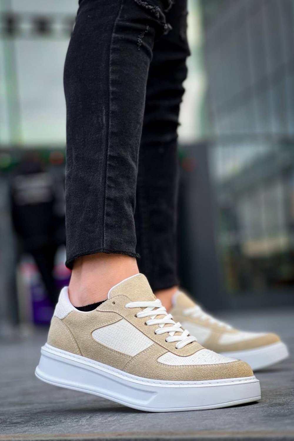 KB-X8 Kuback Bej Keten Süet Yüksek Taban Günlük Spor Ayakkabı
