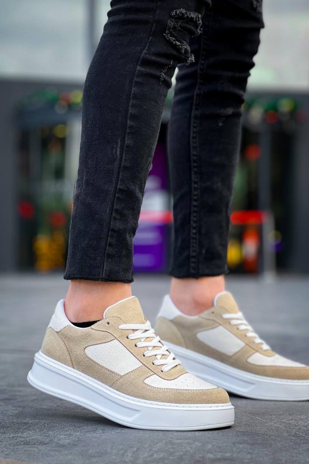 KB-X8 Kuback Bej Keten Süet Yüksek Taban Günlük Spor Ayakkabı