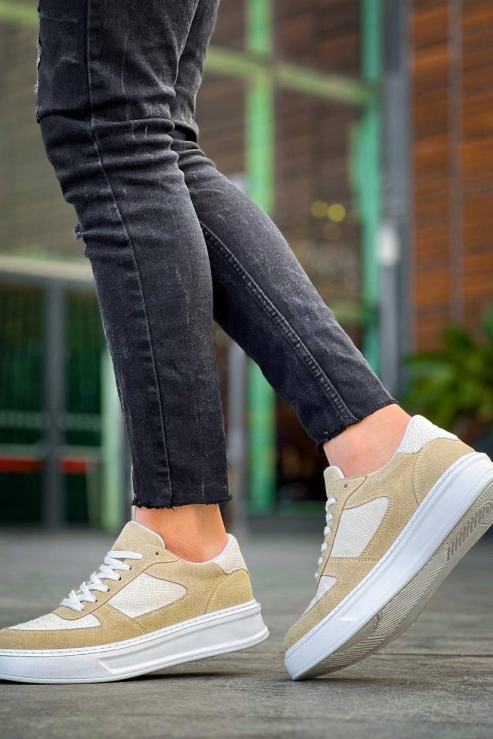 KB-X8 Kuback Bej Keten Süet Yüksek Taban Günlük Spor Ayakkabı